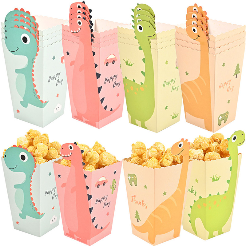 Event Party Box - 4 ชิ้นการ์ตูนไดโนเสาร์กล่องไดโนเสาร์ Pop Corn Theme Happy