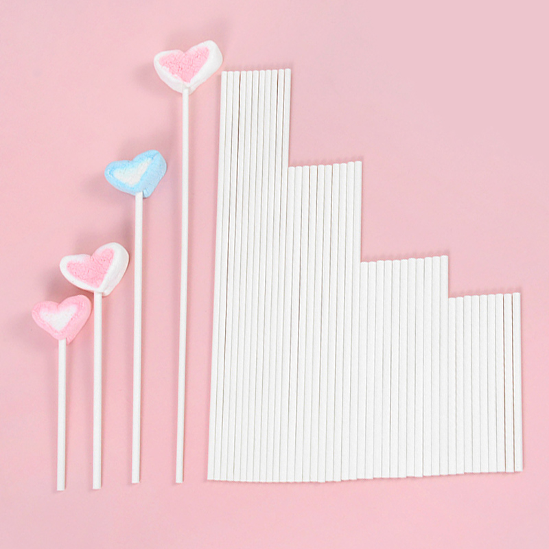 Cotton Candy Cone - 100pcs Solid Core สีขาวกระดาษ Lollipop Sticks