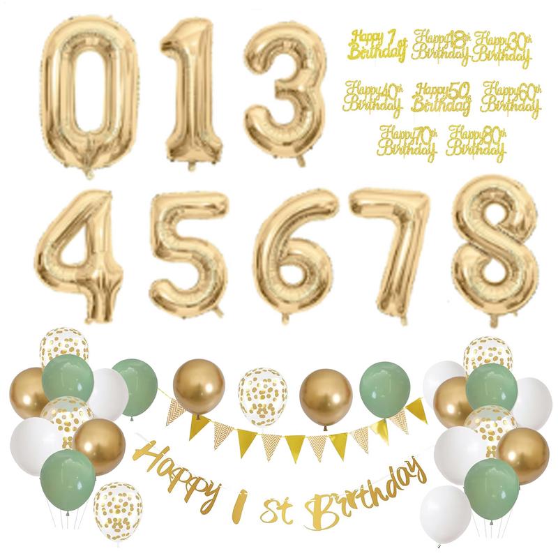 28 ชิ้นวันเกิดชุดตกแต่งฟอยล์บอ - Party Banner Gold บทวิจารณ์และราคา